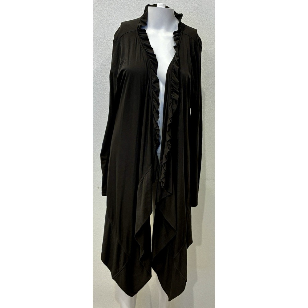 Garnet Hill Pima Cotton Ruffle Drape‎ Waterfall Open Cardigan Size M Gray Office